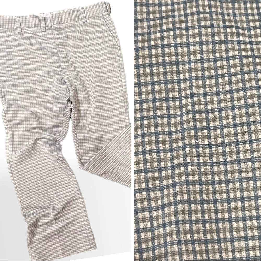VINTAGE 70s plaid checkered polyester trouser pants wide flare leg flat front